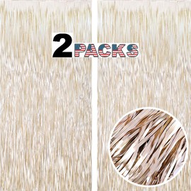 GILF 2 Packs 3.3ft x 9.8ft Elegant Matte Metallic Fringe Tinsel Foil Curtains for Wedding Birthday Party New Year Merry Christmas Photo Booth Backdrop Decoration (Matte champgane Gold)