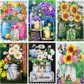 AiYuanzsh 6 Pack Diamond Paintings, Flower Diamond Painting Kits for Adults – 5D DIY Full Drill by Numbers, Floral Art for Home Wall Decor (12x16 Inch)