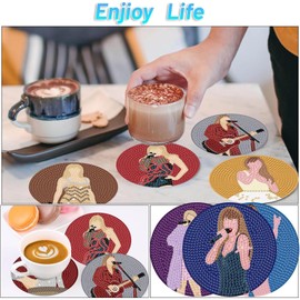 Ljevandria Diamond Painting Coasters, 8 Pieces Diamond Painting Art Kits with Holder, Craft Set for Adults and Children, Diamond Painting Craft Creative Set A Gift for Taylor Fans Friend