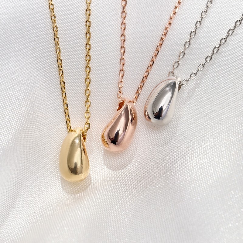 Gold&Deer 14KGP curve volume water drop necklace white gold /