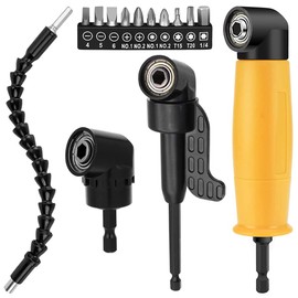 Right Angle Drill Attachment Set, Including Flexible Drill Bit Extension, 3pcs Angle Extension Power Drill Attachment with 1/4'' Hex Impact Shank, Screwdriver Bit Set (Black)