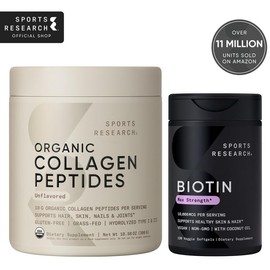 Biotin 10,000mcg – 120 Veggie Softgels & Organic Unflavored Collagen Peptides – 30 Servings – Hair, Skin, Nail & Joint Support Combo