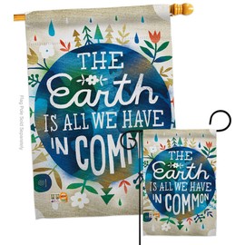 Breeze Decor Earth in Common Garden House Flag Set Expression Peace Support Environmental Protection Decoration Banner Small Yard Gift Double-Sided, Made in USA