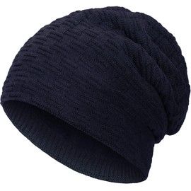 Compagno Unisex Warm Lined Beanie Hat, Knitted Hat, Winter Hat, One Size - Beanie navy
