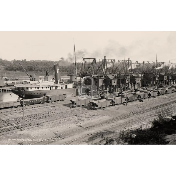 Unloading ore at Conneaut Ohio Brown hoists c1900 RPPC Photo