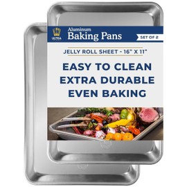 Ultra Cuisine Jelly Roll Baking Sheet Pan Set of 2- Professional Bakeware for Roasting & More - Food-Safe, Warp Resistant, Bake Trays for Oven - Rimmed Cookie Sheets for Baking (Aluminum 16 x11")