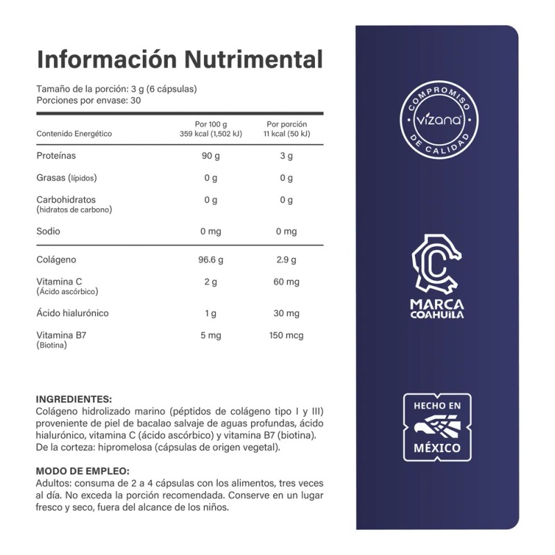 Vizana Nutrition Colágeno Hidrolizado Marino 180 Caps500 Mg