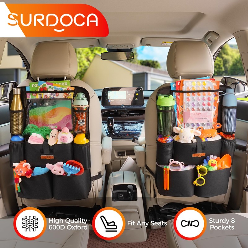 SURDOCA Upgraded Car Organizer with 11-inch Tablet Holder, 8 Pockets,