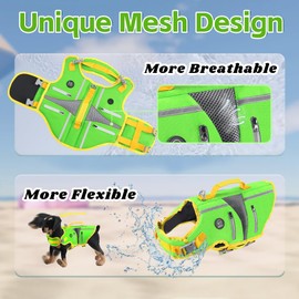 EMUST Dog Life Vest, Ripstop Large Dog Water Vest with Rescue Handle, Lightweight High Visibility Pet Life Jacket DFD for Small Medium Large Dogs, Green, XL