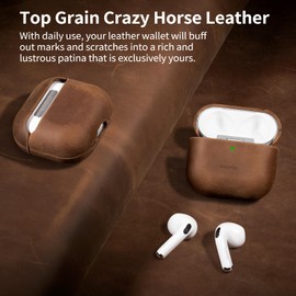 Belemay for AirPods 4 Case, Compatible with MagSafe, Premium Crazy Horse Leather [Vintage Aesthetic] - Rich Patina - Comfort Grip - Compatible with AirPods 4th Generation Case (2024) (USB-C), Brown