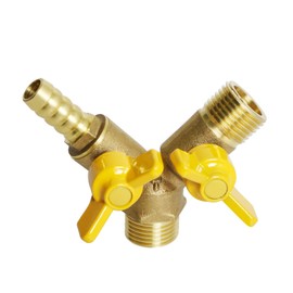 Aopin 3 Way Ball Valve Brass G 1/2" Male x G 1/2" Male x 11mm / 9/20 Hose Barb Valve Shut Off for Water, Oil and Gas Fluid, Ball Valve with Vinyl Handle Suitable for PEX,Copper,HDPE 1 Pcs