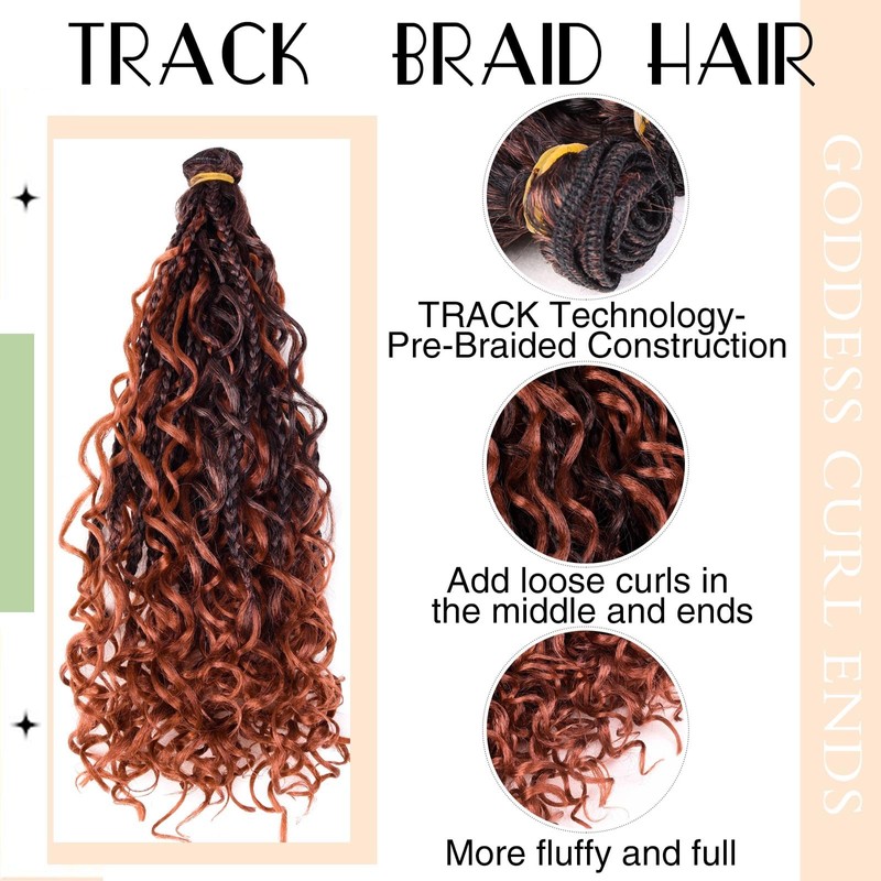 4 packs Track Braid Hair Boho Box Braids Goddess Curl