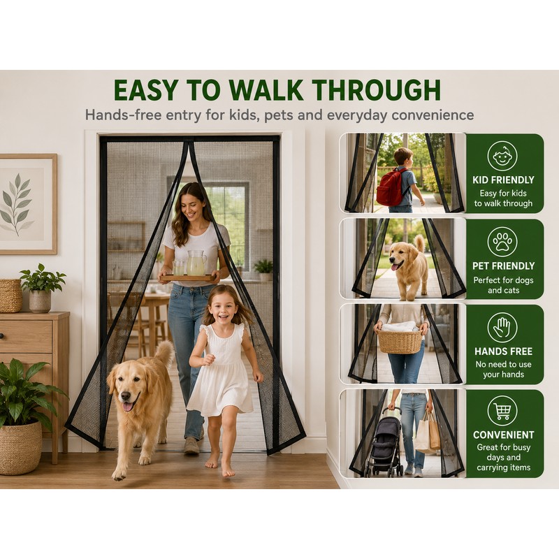 2-Pack Magnetic Door Curtain Automatic Mosquito Closing Door Screen Net