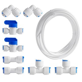 tooloflife 9Pcs 1/4" inch Quick Connect Water Purifiers Tube Fittings Set, Straight Connector for Water Pipe (Ball Valve+L Type+T Type+10M Hose)