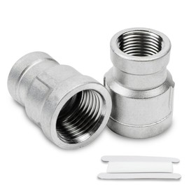 Bwintech 2 Pieces 3/8 Inch Female Thread to 1/2 Inch Female Thread BSP Thread Stainless Steel 304 Hex Bushings Reducer Connector for Conversion of Pipe Connections