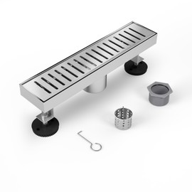 Shower Drain Stainless Steel for Bathroom: Brushed Nickel Linear Shower Drain 18 Inch with Removable Capsule Pattern Grate - Adjustable Rectangular Shower Floor Drain with Hair Strainer