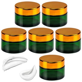 INHEMING 6Pcs Green Cream Jar Glass, 30 ml Empty Green Cosmetic Containers with Screw Lid Glass Jar for Cosmetics Ointment Cream Lotion Aromatherapy