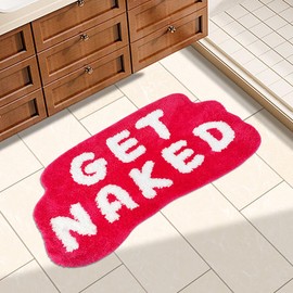 Inshere Get Naked Bath Mat, Cute Bath Rugs Letter Print 33.5" x 20", Funny Hot Pink Bathroom Rugs for Apartment Decor, Thicken Soft & Absorbent Plush Non-Slip Bottom Washable