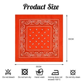 Aomig Bandana Head Scarf for Men and Women, Stylish Cowboy Headband Handkerchief, Multi-purpose Hair Scarf Paisley Print Unisex Headwraps, Bib Party Face Covering Headwear (Orange)