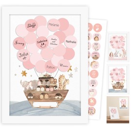 Guest Book Baby Shower Christening Communion Confirmation Birthday, Christening Gifts for Girls Boys, Baby Shower Decoration Games Gender Reveal Party, White Wooden Frame, Noah's Ark Guest Picture,