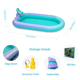 Ancesfun 65" Sprinkler & Splash Pad for Kids, Large Outdoor Mermaid Sprinklers Play Mat Summer Water Play Toys Inflatable Sprinkler Pad, Fun Play Pool for Toddlers Babies Over 3 Years Boys Girls