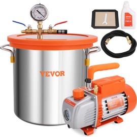 VEVOR Vacuum Chamber with Pump Kit, 3 Gallon, Tempered Glass Lid Vacuum Degassing Chamber and 3.5 CFM Single Stage Pump Set, 250 ml Oil Bottle, for Wood Stabilization, Silicone and Epoxy Degassing