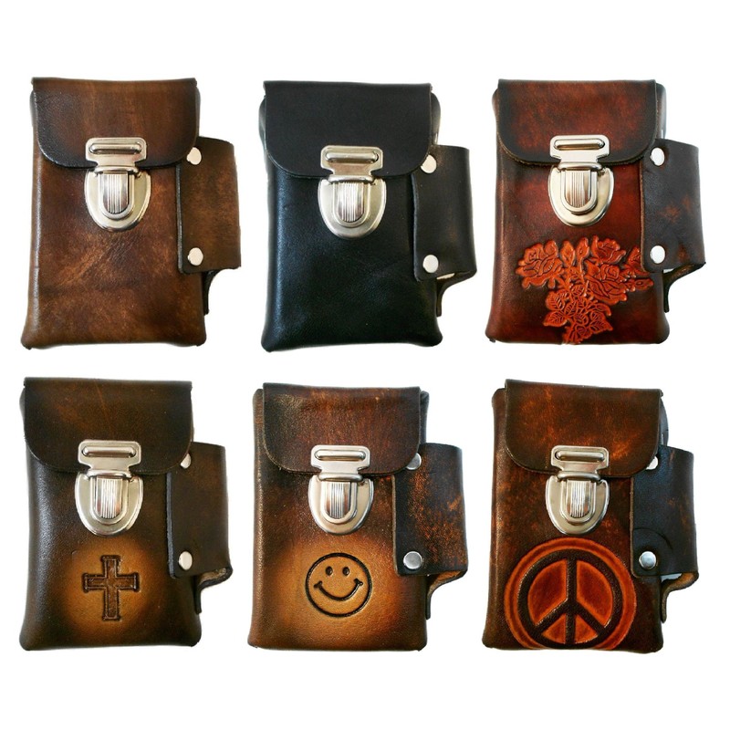 Hand Crafted Leather Cigarette Case, Lighter Pocket, Many Tooled Designs