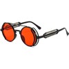 Weicoca Red Retro Steampunk Sunglasses, Double-spring Leg Fashion Glasses, Round