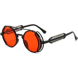 Weicoca Red Retro Steampunk Sunglasses, Double-spring Leg Fashion Glasses, Round Frame Circle Glasses，Unisex Cool Sun Glasses Gifts, Street Shot Eyewear