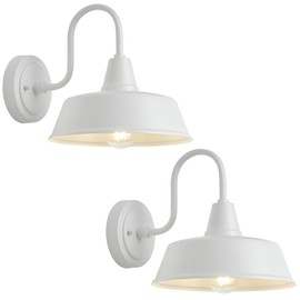 GOALPLUS 2 Pack Barn Outdoor Gooseneck Light Fixtures with Wall Mount, 10 Inch Dome Farmhouse Exterior Lights for Garage, White Outside Wall Sconce for Porch, Patio, Front Door