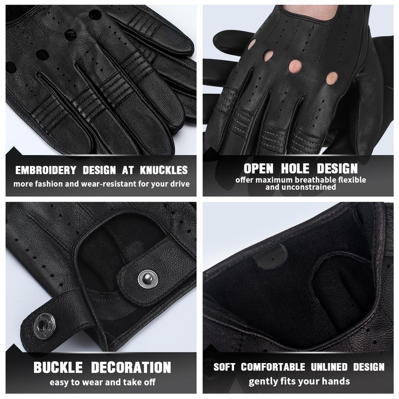 GSG Men Leather Gloves Black Driving Cycling Touchscreen Motorcycle Unlined