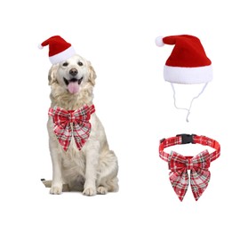 BT Bear 2 Pack Christmas Pet Dress up Dog Snowflake Bow Tie Collar with Santa Hat, Adjustable Pet Xmas Collars for Cats Small Dogs Medium Large Dogs (M,Red)