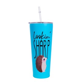 SRM Entertainment Trend Zoo Stainless Steel Tumbler with Lid, Water Bottle or Reusable Travel Cup for Kids and Adults, Double Wall Tumbler for Any Drink, Spill Safe, 25 oz (Trend Zoo Hedgehog, 25 oz)