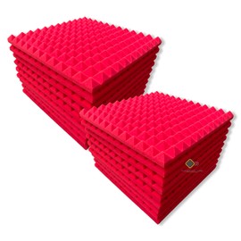 YGM Acoustic Foams Pyramid Soundproofing Studio (Set of 18) Acoustic Foam 1'x1' - 1 Inches (Red)