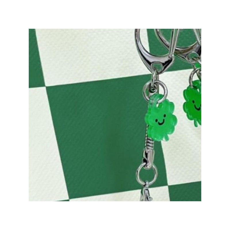 Square acrylic keyring bag ring green fortune design keycap decoration