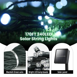 Solar String Lights Outdoor, 2 Pack 240 Led Solar Fairy Lights for Outside Waterproof 170ft Cool White Solar Lights 8 Lighting Mode Solar String Lights for Outside,Garden,Courtyards,Trees