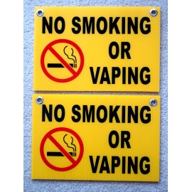 Harrington Signs (2) NO SMOKING OR VAPING  8" x12" Coroplast Signs with Grommets yellow