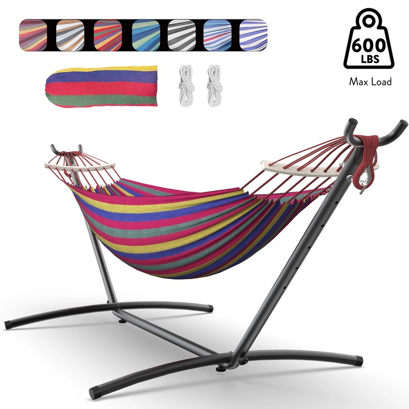 Two-Person Hammock with Adjustable Stand – 600 lb Capacity for