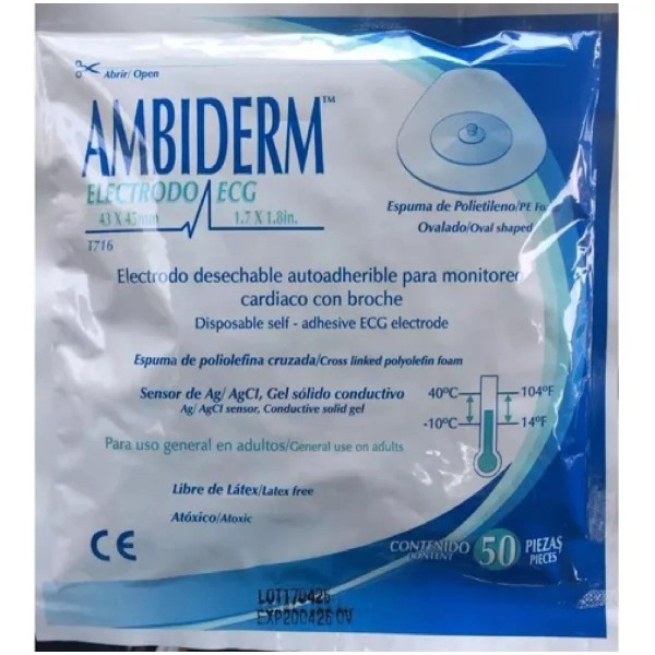 Ambiderm Electrodo Para Monitoreo Cardiaco Ambiderm T-716 Con 50 Pz