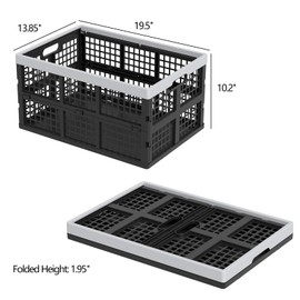 Minekkyes Plastic Collapsible Milk Crates, Collapsible Storage Bins, Foldable Baskets, 42 Liters, Pack of 4 in Black