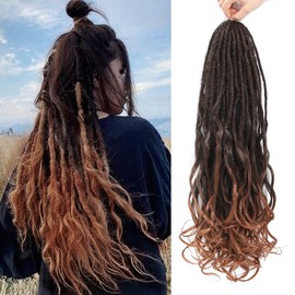 Aguacor Loose Wave Dreadlocks Synthetic French Curly Double Ended Dreadlock Extensions 24inches 10 Strands Thin Soft Black to Dark Brown Spanish Curly DE Dread Extensions for Women (10 Strands, 1B/30)