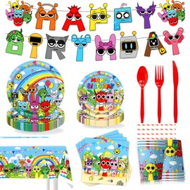 Birthday Party Supplies Set(Rhythm box) - 106 Pieces (Plates, Napkins, Cutlery) for 10 Guests |Disposable Tableware Set|Party Decorations Kit