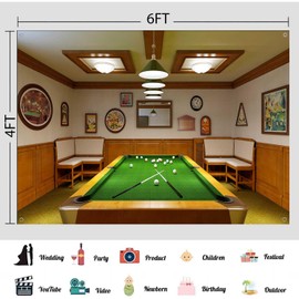 LATETOMT 6x4ft Pool Table Background for Photography Billiard Room Backdrop Snooker Game Background Party Decoration Boy Portrait Photo Background Props Banner LTMHBDJ158