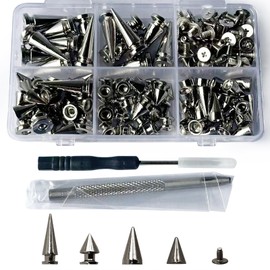 NQJNQJ 80 Pcs Punk Spikes and Studs Kit, Metal Cone Spike Studs Rivets 4 Sizes for DIY Punk Crafts, Belts, Shoes, Clothing, Leather Jackets (Silvery)
