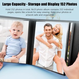 10x8 Photo Album 152 Pockets Hold 10x8 Photos, Photo Album 10x8, Large Capacity Leather Cover Family Wedding Baby Photo Album for 10x8 Pictures, 10x8 Photo Album Book with Black Inner Pages (Black)