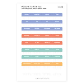 Ink+Volt Planner Tabs, Notebook Tabs, Month Tabs for Planner, 36 Pieces 15/16 Inch x 11/16 Inch on a 5 x 8 Inches Sheet, Index Tabs Self Adhesive - Multiple Colors (Bright)