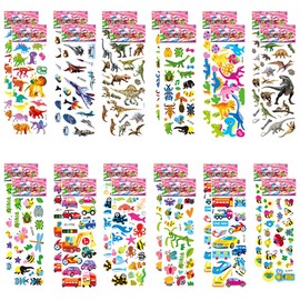 BZKSER Stickers - 24 Sheets 3D Stickers for Children and Toddlers, Puffy Stickers Cute Different Set for Boys Girls Teachers, Animal, Car, Butterflies, Dinosaurs and Much More