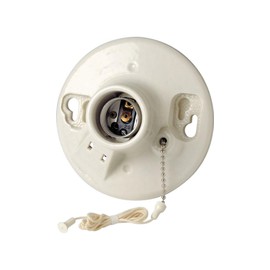 Leviton One-Piece Glazed Porcelain Outlet Box Mount, Incandescent Lampholder, Pull Chain, 2 Wire Outlet, Side Wired, 9716-C, White