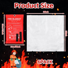 Macarrie 6 Pack 39” x 39” Fire Blanket Emergency Fire Blanket for Home and Kitchen Suppression Blanket Safety Fiberglass Fireproof Blanket Survival for Fireplace Car Office Camping (Red)