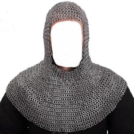 Handmade chainmail coif Mild steel chainmail hood Flat riveted chainmail rings with washer 9 mm 18 gauge chainmail Large size chainmail hood Natural coated chainmail
